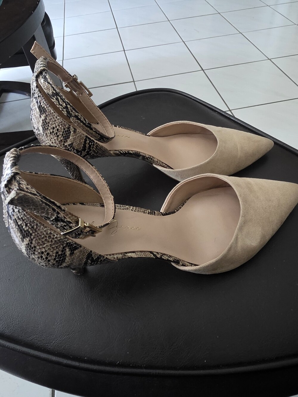 Amelia Grace Suede And Faux Snakeskin Heels